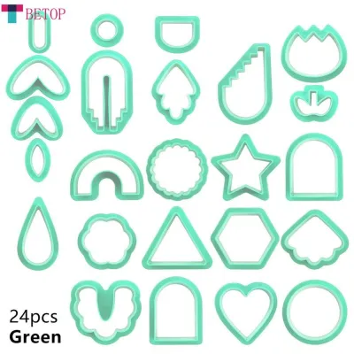 Teabelle 24pcs Polymer Clay Cutters Kit Ceramic Craft Earrings Cutting Plastic Mold 24 Shapes Baking Mould Handmade DIY Jewelry Making Tools Geometry Die Cake Cookie Cutter