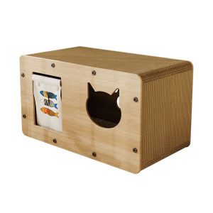บ้านแมวรุ่นใหม่ 2In1 ที่ลับเล็บ  กล่องไม้สองชั้น ขนาดใหญ่ สําหรับแมว และลูกแมว