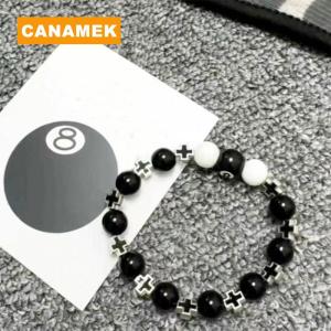 【CANAMEK】 Billiard Black Eight Cross Bracelet Black And White Spliced Beads Strings For Men