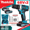 48V Cordless Drill Wireless Drill Makita Cordless Drill 2x Battery Heavy Duty Drill Screwdriver LED Light Portable Rechargeable Drill Japan Made Wood Working Machine. 