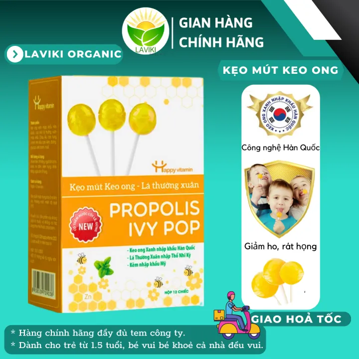 Kẹo mút Keo Ong Lá Thường Xuân. Giảm ho, viêm họng, khản tiếng cho bé, người lớn