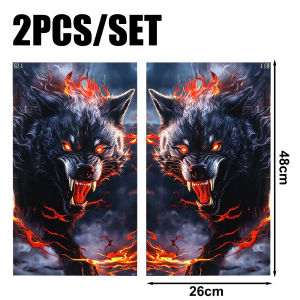 【Pphha】 2 cái/bộ Nhãn dán cột cửa xe hình hổ sói Lửa Chống Đồ bảo vệ chống trầy xước chống thấm nước Đề can trang trí trụ trung tâm ô tô tự làm