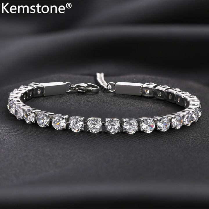 Kemstone Stainless Steel 5A Cubic Zirconia Gold Plated Women's Tennis  Bracelet Adjustable Bracelets Jewelry Gift