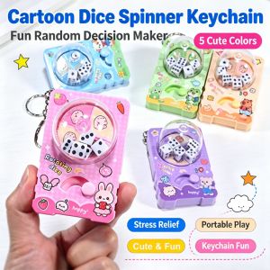 Mini Spinner Dice Keychain Cartoon Fidget Pendant Bag Charm Stress Relief Toy Kids Birthday Small Gift