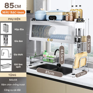 Lifinity Kệ Để Chén Đĩa Inox Có Nắp Đậy Thông Minh Trên Bồn Rửa Bát Kệ Tủ Nhà Bếp 2 Tầng