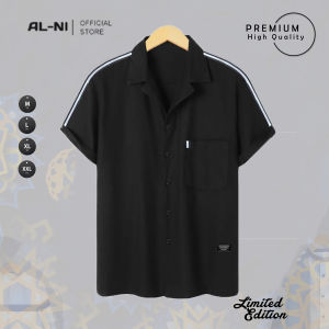 ALNI Official Store - Kemeja Polo Pria Lengan Pendek Premium Stripe Hitam/Putih
