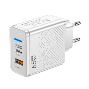 Travel Use 2 Port Charging Block 65W Charging Adapter Plastic Texture Automatic Power Distribution for Mobile Devices