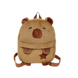 XUNXUAN Cute Capybara Plush Backpack Soft Embroidered Large Capacity School Bag Creative Adjustable Straps Cartoon Animal Daypack Girls