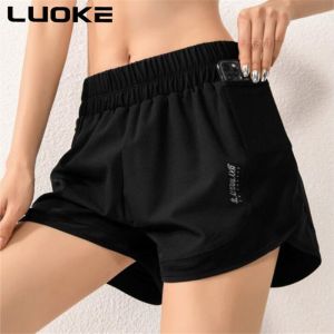 LUOKE Sports shorts women anti-failure loose casual mesh pockets quick-drying running fitness high waist yoga pants