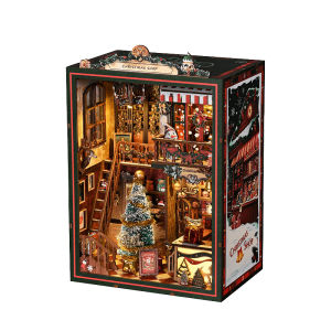 [Ready Stock] 3D Wooden Book Nook DIY Miniature House Dollhouse Music Box with LED Christmas Shop AH01-001