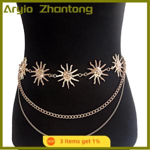 Aryio Multilayer Punk Gothic Moon Sun Waist Chain Metal Belts For Women Dress Jewelry Waist Chain Waist Belts