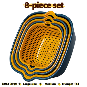 8PCS Kitchen Multifunctional Double-Layer Drain Basket Plastic Fruit Plate Vegetable Basket Vegetable Washing Basket