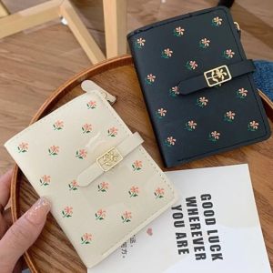CUWEE Soft Floral Print Card Wallet PU Partysu Clutch Wallet Fashion Short Flower Pattern Bifold Purse Women