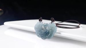 LZD  Natural a Goods Jade Blue Water Flowers Bloom Rich Auspicious Ruyi Jade Pendant Waxy Jade Pendant Men and Women Pendant