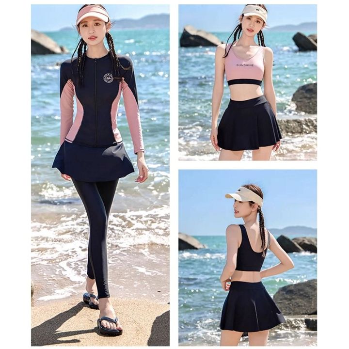 ส่งไวจากไทย ชุดว่ายน้ำกันแดด ชุดดำน้ำ ขายาว กันuv ผ้าแห้งไว ชุด 4 ชิ้น ...