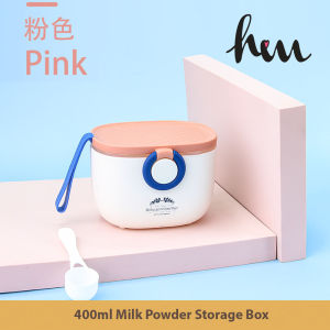 400ml Portable Milk Powder Storage Food Containers Air Tight Containers with Spoon Milk Feeding Blue / Pink With Handle