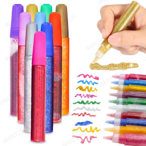 6/10g Washable Metallic Glitter Glue Pen Paint Marker Assorted Colors Art Crafts DIY Back To School Stationary Supplies