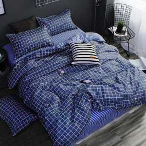 BAYAR DI TEMPAT Sprei Murah Satu Set Kotak Kotak Warna Biru Navy Pojok Karet Ukuran 160x200 180x200