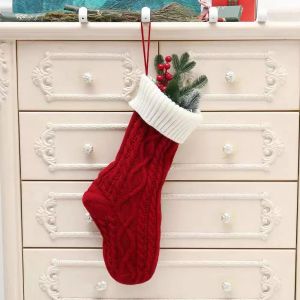 xpkQ Large Capacity Knitted Christmas Stockings Santa Claus Cable Xmas Tree Hanging Decoration Green Red Christmas Hanging Sock 9N5Q1