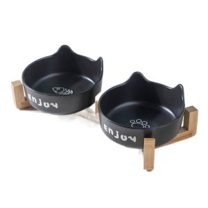 FDGED กระเบื้อง ชามอาหารสัตว์เลี้ยง น่ารัก ป้องกันการล้ม ชามอาหารสุนัข ของใช้สัตว์เลี้ยง ความจุขนาดใหญ่ ที่ให้อาหารสัตว์เลี้ยง ป้องกันคอ