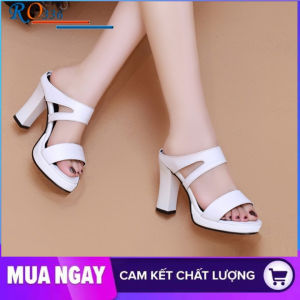Dép sandal nữ cao gót 7cm hàng hiệu rosata hai màu đen trắng thời trang cao cấp ro336
