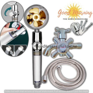 1PCS Push Button On/Off Switch Rotating Water Control Pressurized Shower Head Hose & Two Way Faucet Universal Shower Nozzle Shower With Fan 360 Degrees Rotating Shower Head Jet Shower Rainfall Turbo Fan Shower Head High Pressure Water Saving Handheld