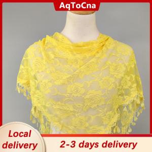 [COD] AqToCna Ship within 24 hours Triangle Veil Scarf Blended Jacquard Rose Shawls For Women Muslim Church Prayer Wedding Shawls Headband