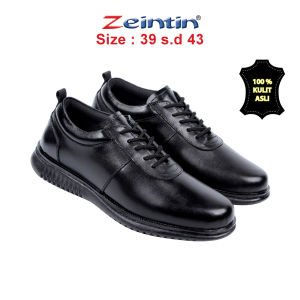Zeintin - Sepatu Pria Casual Formal Bahan Kulit Full Hitam AJ