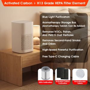 Rechargeable Mini Air Purifier H13 HEPA Activated Carbon Filter Remove Formaldehyde Smoke Pet Odor PM2.5 For Home Office