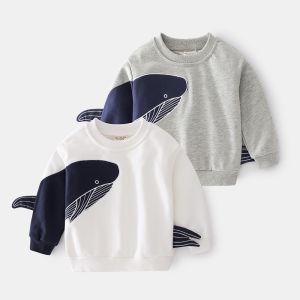 2-7 Years Kids Long Sleeve T-shirt Boys Top Shark Animal Printing Daily Pullover Sweater Casual Wear Fashion Home Clothing