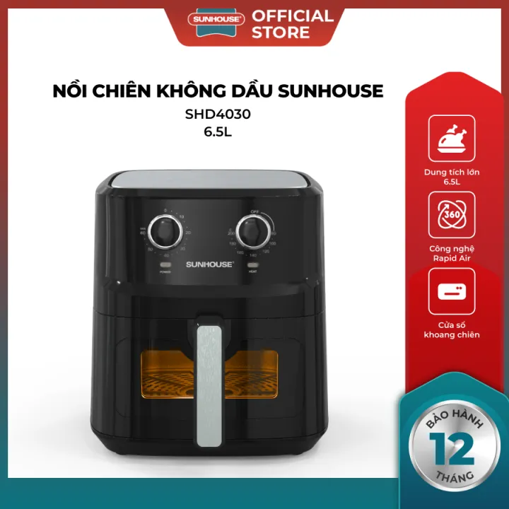 [Bản mới] Nồi chiên không dầu 6.5L SUNHOUSE SHD4030 - Công nghệ Rapid Air giảm tới 80% dầu mỡ - Khoang chiên trong suốt | BigBuy360 - bigbuy360.vn