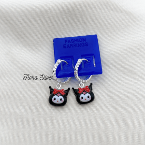 FLORA 0175B - Bông tai bạc ta hình Kuromi màu đen tím dành cho bé gái