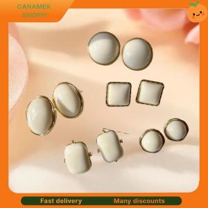 ❣️❣️❣️ French Temperament White Geometry Ellipse Square Stud Earrings For Women Trend Charms Simple Jewelry Accessories Gifts