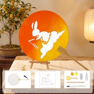 SKJK Handmade Mid Autumn Festival Fan DIY Material Kit with Tassel Chinese Style Fan Funny Traditional Round Hand Fan Home Decoration