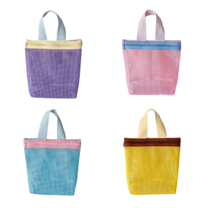 Summer Mesh Toted Bag Small Cosmetic Bag Handbag Foldable Portable Toiletry Bag Womens Beach Bag Shower Caddy Bag