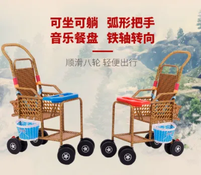 Bamboo and Rattan baby stroller light folding can sit and lie baby children woven summer music toy portable foldable simple modern trendy Kereta sorong bayi buluh dan rotan lipat cahaya boleh duduk dan baring bayi kanak-kanak ditenun mainan muzik musim pa