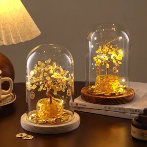 Cây Tài Lộc Thạch Anh cây pha lê Có Đèn LED có Vòm Kính Trang Trí Tết để bàn (1 cây)
