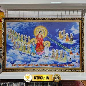 Tranh Tây Phương Cực Lạc Thánh Chúng Treo Tường Có Đèn Khung Cao Cấp Trang Trí Bàn Thờ Phật Treo Phòng Thờ NTPCL-18