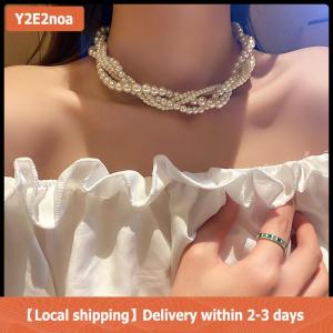 【Local shipping】 Twining ngọc trai Choker Dây chuyền cho phụ nữ hình học dây chuyền đám cưới cô dâu trang sức phụ kiện