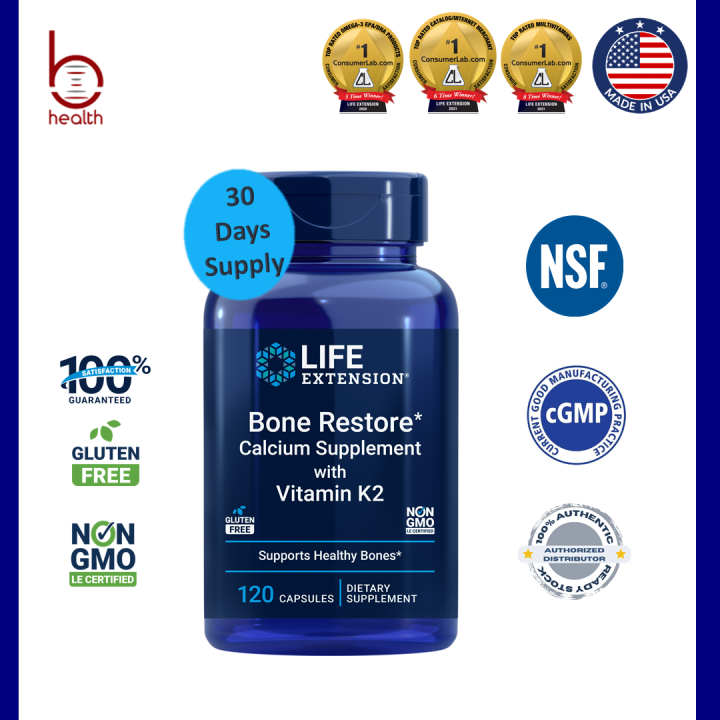 [Life Extension] Bone Restore with Vitamin K2, EXP: 04/26,120 capsules ...