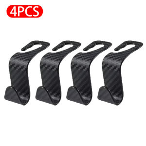 SEAMETAL 4PCS Carbon Fiber Car Seat Headrest Hook Universal Seat Back Hooks Auto Organizer Hanger Storage Holder
