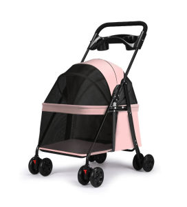 Teekland Foldable Pet Stroller for Small Dogs and Cats One Click Foldable Dog Stroller with Detachable Carrier & 2 Safety Tethers Cup Holder Breathable Mesh