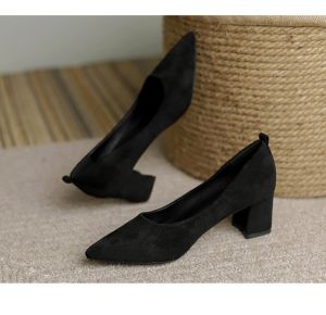 [Free Shipping] WomenS Chunky Heel Flats 2026 Spring Collection Versatile Shallow-Toe Design Elegant Mid-Heel Work Shoes Soft-Soled Pointed-Toe High Heels