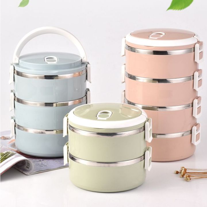 Airtight Lunch Box 3 Layers 2 Layers Stainless Steel Keep warm rice ...