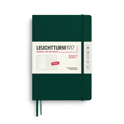Leuchtturm1917 A5 Medium Weekly Planner & Notebook 2027 - Dotted - Black/Dusty Rose/Cherry/Sage/Forest Green/Indigo