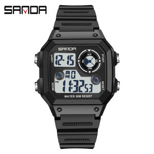 SANDA 418 New Square Watch Swimming Waterproof Alarm Luminous Mens Watch Simple Fashion Sports Watches