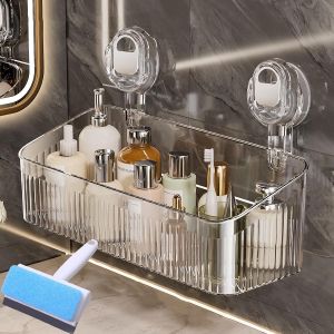 No Drill Bathroom Suction Storage No Drill Bathroom Drain Rack Hanging Shower Caddy Suction Cups Heavy Duty Large Capacity & Strong Load-Bearing (Brown*1)