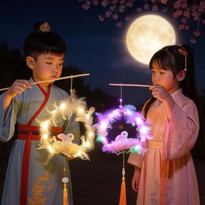 OTYRF Handmade Childrens Rabbit Lantern Chinese Style Handheld Feather Bunny Lamp Cute Intangible Cultural Mid-Autumn Festival Lamp Photography Props