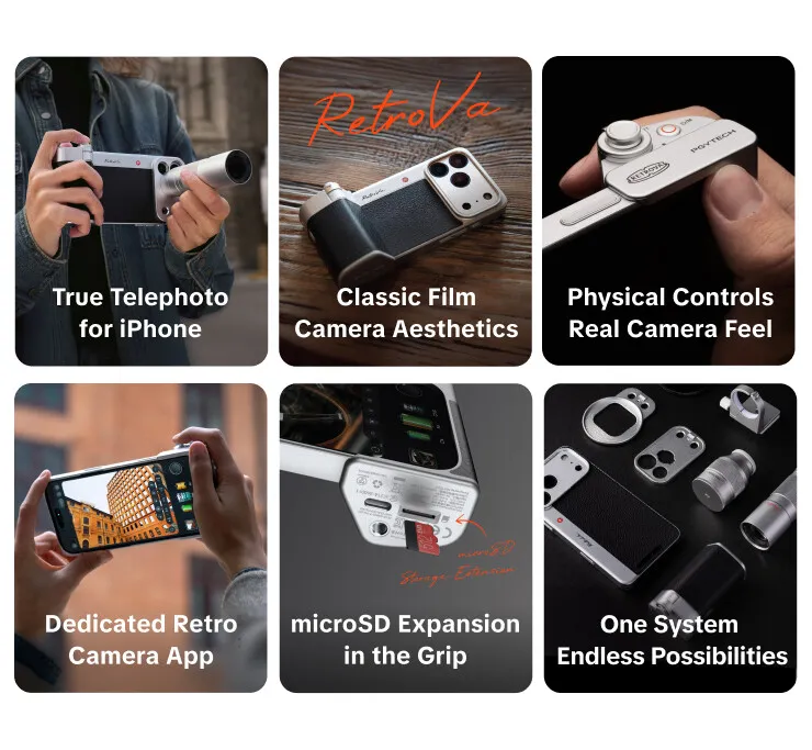 PGYTECH RetroVa Grip Kit / Master Kit (Graphite Black) for iPhone