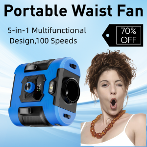 Portable Waist Fan 8000mAh - 100-Speed Clip On Wearable Belt Fan with Flashlight & Power Bank